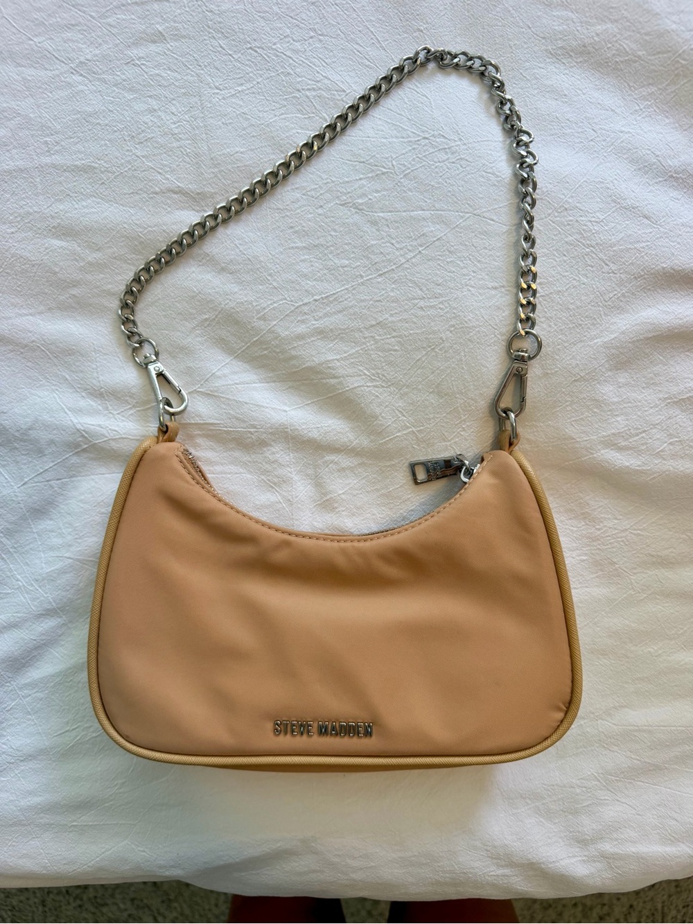 Steve Madden Tan-Beige Shoulder Bag with Silver Chain